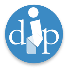 Logo bleu avec lettre 'dip' stylisée.