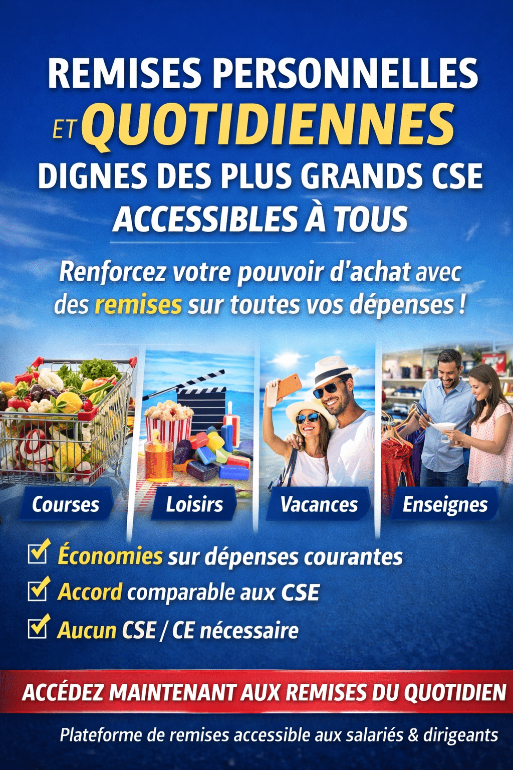 Affiche sur les remises accessibles pour courses et loisirs.