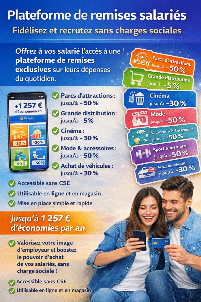 Plateforme de remises pour salariés avec économies annuelles.