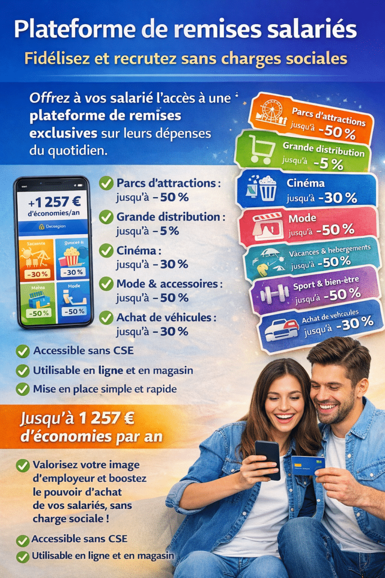 Plateforme de remises pour salariés avec économies annuelles.