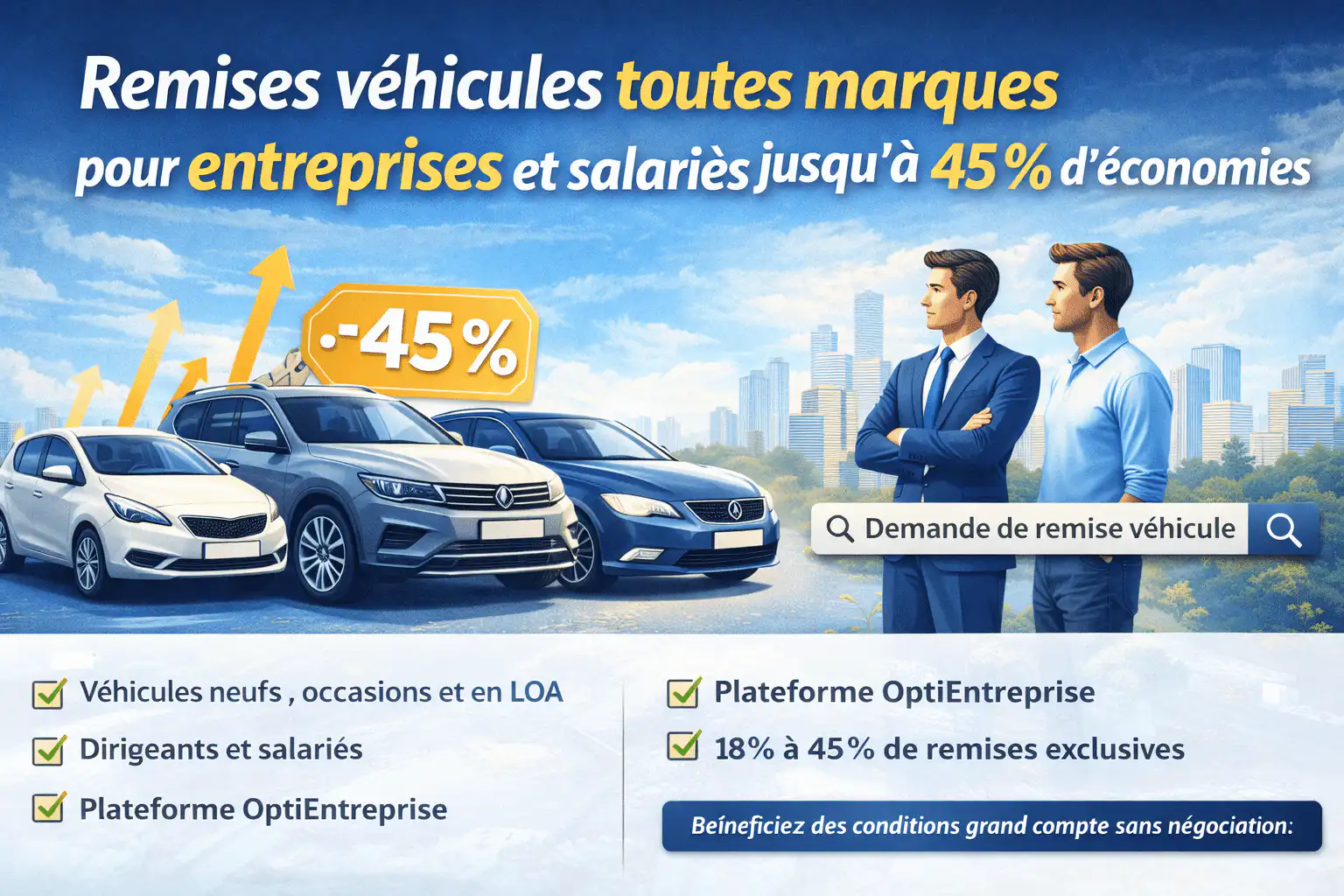Remises véhicules pour entreprises jusqu'à 45%.