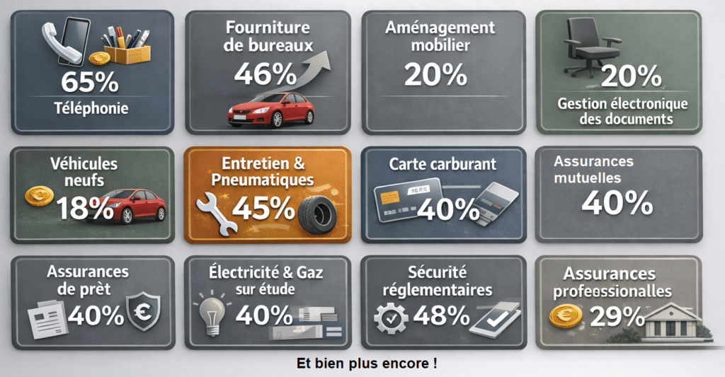 Réductions divers services d'entreprise et assurances.