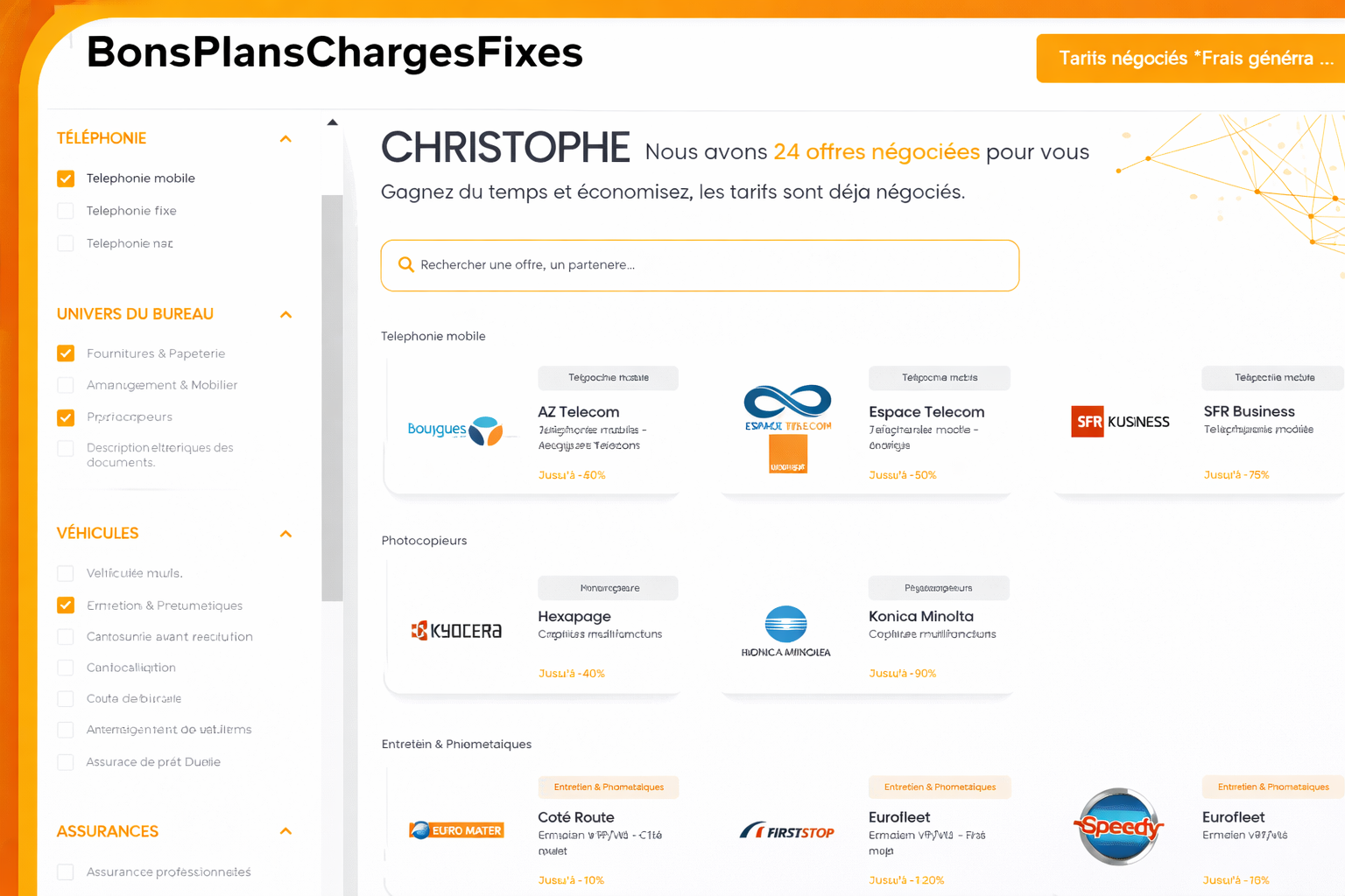 Page de bons plans charges fixes