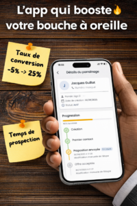Main tenant un smartphone avec une application ouverte
