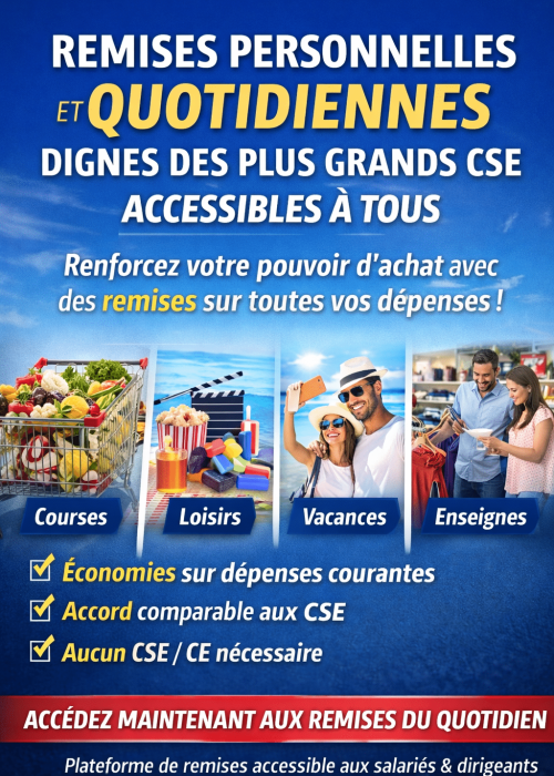 Affiche sur les remises accessibles pour courses et loisirs.