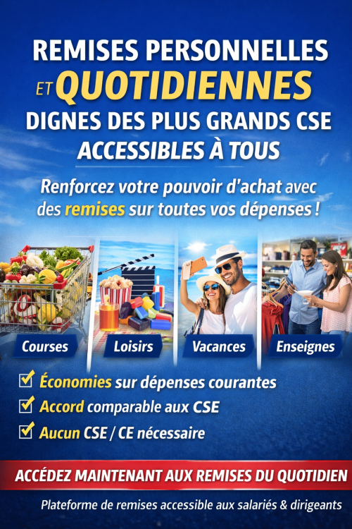 Affiche sur les remises accessibles pour courses et loisirs.